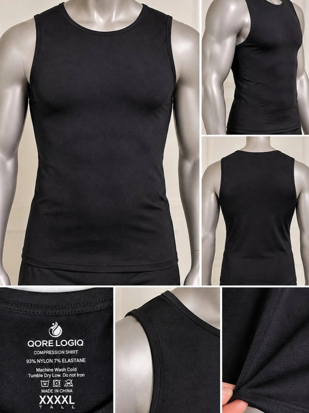 Qore Logiq Compression Shirt Tank Top - Tall Length Black XXXXL